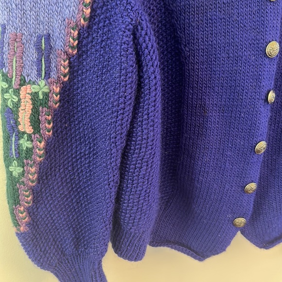 Handmade Button Down Floral Textured Knit Sweater Wide Puffy Shoulders SZ M - Picture 3 of 13